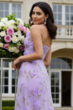 Lilac Floral Halter Cut Out A Line Long Prom Dress With 3D Flowers