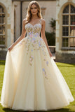Daffodil Floral Corset A Line Long Prom Dress
