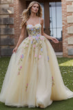 Daffodil Floral Corset A Line Long Prom Dress