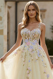 Daffodil Floral Corset A Line Long Prom Dress