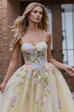 Daffodil Floral Corset A Line Long Prom Dress