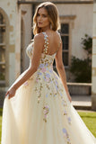 Daffodil Floral Corset A Line Long Prom Dress