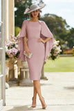 Sheath Dusty Rose Bateau Neck Midi Mother of the Bride Dress with Cape