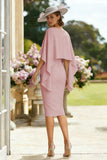Sheath Dusty Rose Bateau Neck Midi Mother of the Bride Dress with Cape