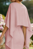 Sheath Dusty Rose Bateau Neck Midi Mother of the Bride Dress with Cape