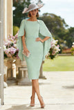 Sheath Dusty Rose Bateau Neck Midi Mother of the Bride Dress with Cape