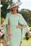 Sheath Dusty Rose Bateau Neck Midi Mother of the Bride Dress with Cape