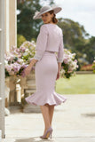 Mermaid Light Purple 2-piece Midi Mother of the Bride Dress with Ruffles