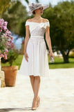 Ivory Off the Shoulder Appliqued A Line Graduation Dress