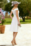 Ivory Off the Shoulder Appliqued A Line Graduation Dress