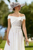Ivory Off the Shoulder Appliqued A Line Graduation Dress