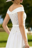 Ivory Off the Shoulder Appliqued A Line Graduation Dress