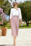 White Blush A Line Pleated Appliqued Midi Mother of the Bride Dress with Cape