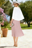 White Blush A Line Pleated Appliqued Midi Mother of the Bride Dress with Cape
