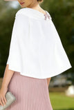 White Blush A Line Pleated Appliqued Midi Mother of the Bride Dress with Cape