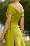 Lemon Green Off the Shoulder A Line Midi Mother of the Bride Dress with Bow