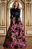 Fuchsia Floral A Line Mother of the Bride Dress with Bow