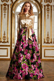 Fuchsia Floral A Line Mother of the Bride Dress with Bow