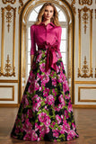 Fuchsia Floral A Line Mother of the Bride Dress with Bow