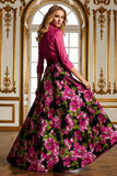 Fuchsia Floral A Line Mother of the Bride Dress with Bow