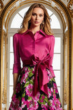 Fuchsia Floral A Line Mother of the Bride Dress with Bow
