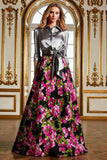 Fuchsia Floral A Line Mother of the Bride Dress with Bow