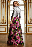 Fuchsia Floral A Line Mother of the Bride Dress with Bow