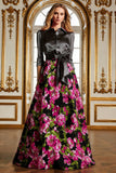 Fuchsia Floral A Line Mother of the Bride Dress with Bow