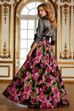 Fuchsia Floral A Line Mother of the Bride Dress with Bow