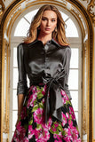 Fuchsia Floral A Line Mother of the Bride Dress with Bow