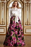 Fuchsia Floral A Line Mother of the Bride Dress with Bow