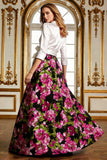 Fuchsia Floral A Line Mother of the Bride Dress with Bow