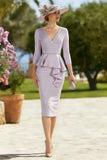 Vintage Mauve Sheath Beaded V-Neck Ruched Mother of the Bride Dress with Ruffles