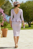 Vintage Mauve Sheath Beaded V-Neck Ruched Mother of the Bride Dress with Ruffles