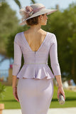 Vintage Mauve Sheath Beaded V-Neck Ruched Mother of the Bride Dress with Ruffles