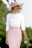 White Blush Pencil Midi Mother of the Bride Dress with Slit