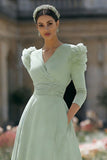 V-Neck A Line Mint Green Long Mother of the Bride Dress with 3D Flowers