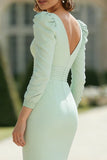 Mermaid Mint Green V-Neck Long Mother of the Bride Dress with Sleeves