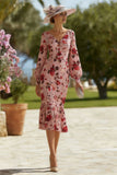 Dusty Rose Floral Mermaid Mother of the Bride Dress with Long Sleeves