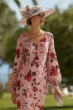 Dusty Rose Floral Mermaid Mother of the Bride Dress with Long Sleeves