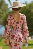 Dusty Rose Floral Mermaid Mother of the Bride Dress with Long Sleeves