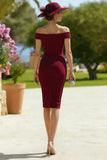 Cabernet Sheath Off the Shoulder Midi Mother of the Bride Dress
