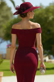 Cabernet Sheath Off the Shoulder Midi Mother of the Bride Dress