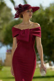 Burgundy Mermaid Off the Shoulder Midi Mother of the Bride Dress