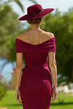 Burgundy Mermaid Off the Shoulder Midi Mother of the Bride Dress