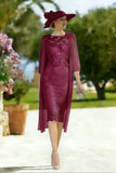 Light Blue Appliqued Illusion Neck 2-Piece Midi Mother of the Bride Dress