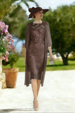 Light Blue Appliqued Illusion Neck 2-Piece Midi Mother of the Bride Dress