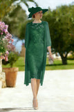 Light Blue Appliqued Illusion Neck 2-Piece Midi Mother of the Bride Dress
