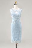 Light Blue Appliqued Illusion Neck 2-Piece Midi Mother of the Bride Dress