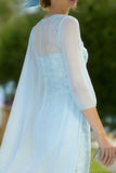 Light Blue Appliqued Illusion Neck 2-Piece Midi Mother of the Bride Dress